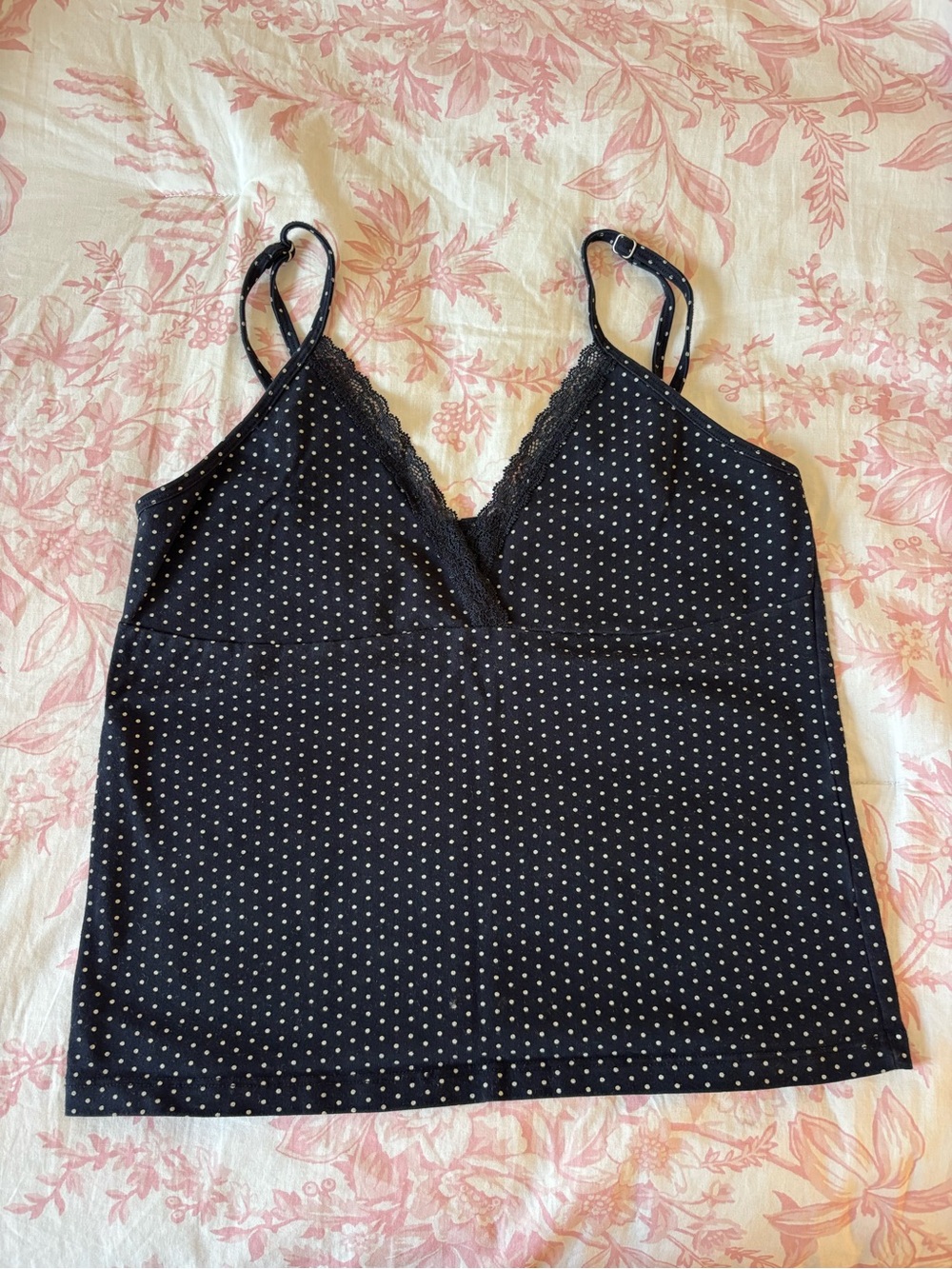 Brandy Melville Black Polka Dot Lace Trim Cami